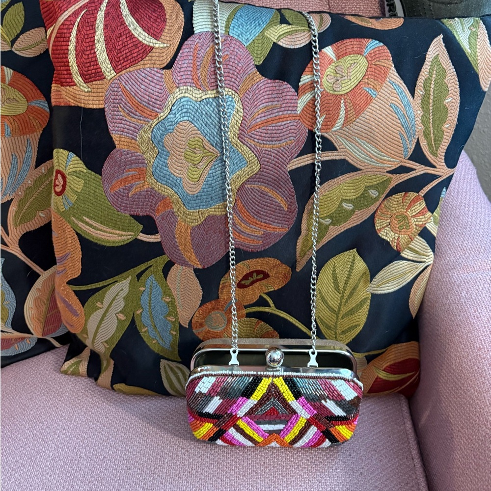 Colorful Beaded Clutch with Chain Strap